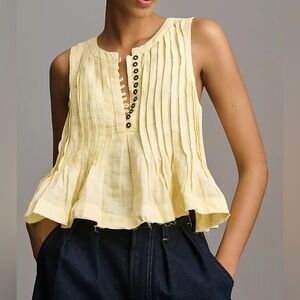 Anthropologie Pleated Linen Tank